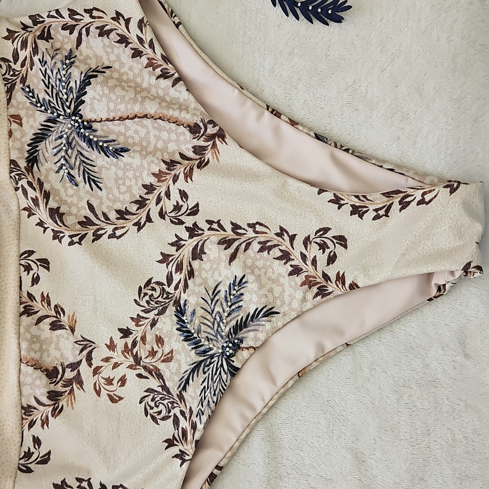 NWT Cosita Linda Elegant Palm Print One-Piece Swimsuit:Tan/brown/navy: Size- Med - Picture 4 of 13